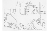 Álvaro Siza se dessinant en train de dessiner dans le jardin de la villa Le Lac de Le Corbusier - Crédit photo : DR  