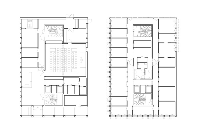 plan du rdc et d'un étage courant de bureaux<br/> Crédit photo : DR  