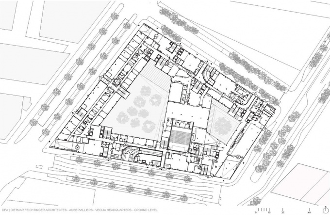 Plan du rez-de-chaussée<br/> Crédit photo : Dietmar Feichtinger Architectes -
