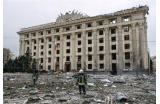 bâtiment de l’administration régionale de Kharkiv, bombardé le 1 er mars 2022. - Crédit photo : DOROKOI Pavlo