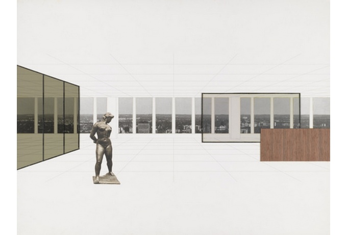 Perspective intérieure d'un étage par Mies van der Rohe<br/> Crédit photo : DR  