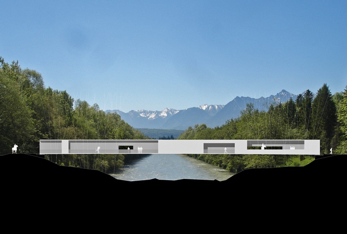 En béton, le pont est une réinterprétation des ponts couverts du Vorarlberg<br/> Crédit photo : DR  