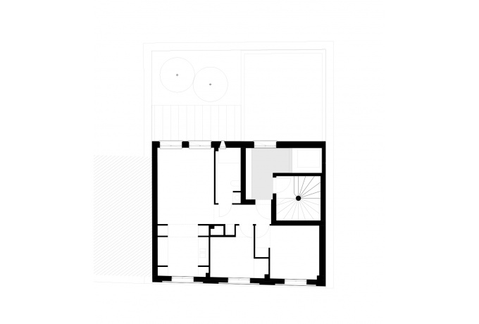 Plan du dernier niveau accueillant un logement T3<br/> Crédit photo : Architectures  Raphaël Gabrion