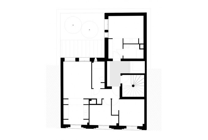 Plan d’un étage courant (logement T3 + studio)<br/> Crédit photo : Architectures  Raphaël Gabrion
